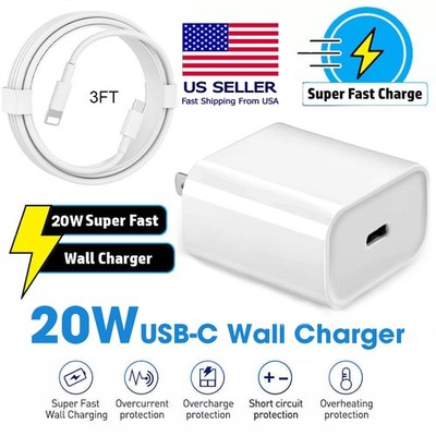 20W PD Power Fast Charger Wall Adapter Usb Cable for iPhone 14 13 12 11 XPro Max