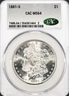 1881 S MORGAN SILVER DOLLAR CACG MS64