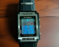 Trend Retro Style Synoke Rectangular Sport Electronic Watch-Night Light-Alarm