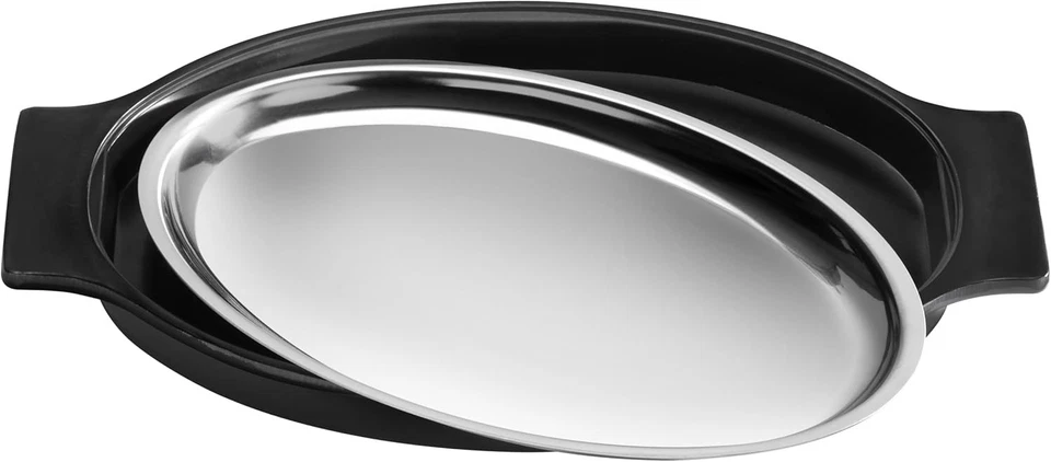 Plato ovalado de acero inoxidable para chisporrotear con soporte aislante 11,63 x 8 alimentos calientes Foto 4 de 4