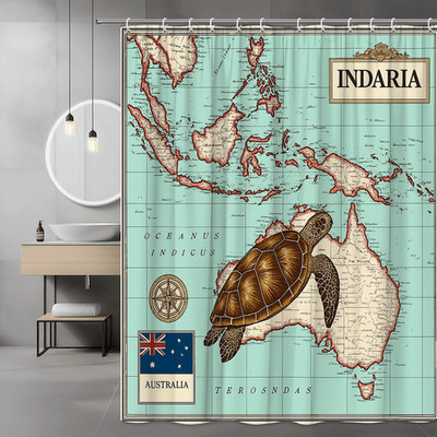 Australia Map Turtle Shower Curtain Nautical Ocean Graphic