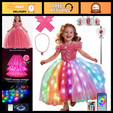Light Up Princess Dress for Girls 3-9 Years - Halloween Costume, Party Dress Up