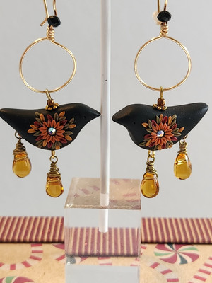 Rare Artisan Made Stunning Embroidered Style Multicolored Goldtone 3'' Bird...
