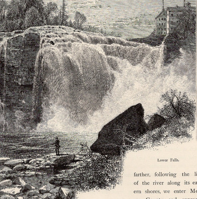 Lower Falls Rochester Genesee River Waterfall View 1872 Antique Engraving