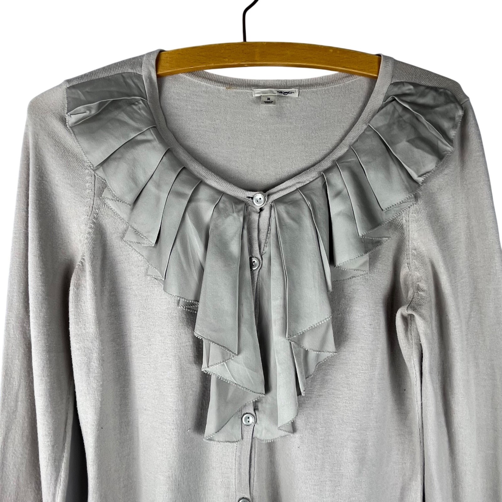 Halogen Light Gray Ruffle Button Front Cotton Car… - image 7