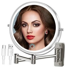 9" Large 15X Rechargeable Wall Mounted Lighted Makeup Mirror 16.7"L x 9.5"W