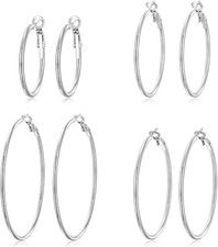 4 Pairs Silver Gold Hoop Earrings for Women  14K Gold Plated Hoop Earrings Set