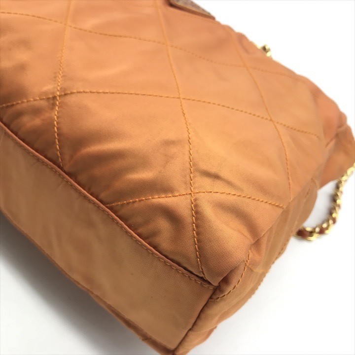 Good Condition PRADA Triangle Logo Nylon Tessuto Chain Shoulder Tote Bag Orange thumbnail 5