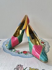 VTG 80s J. Renee Colorblock Snakeskin Patchwork Pumps Pointed Toe Heels US 9.5"