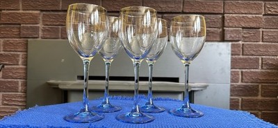 Vintage Luminarc Light Blue Stem Wine Glasses  8.25    Set of 5, Made in France
