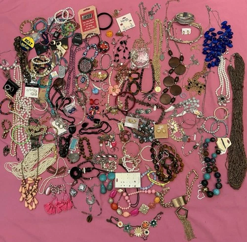 Costume Jewelry Lot Rhinestone Bangles Necklaces Earrings Disney Charm Over 8lbs