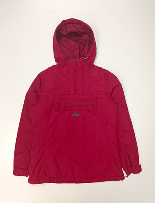 Napapijri Jacke Anorak Rot Gr. L Kapuze Reißverschluss Logo Polyester