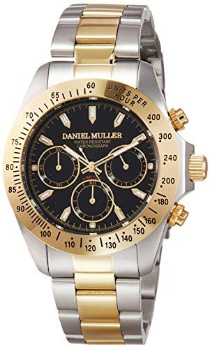 DANIEL MULLER Men's Watch All Stainless Steel Chronograph DM-2003TGB Black/Gold - Picture 1 of 1