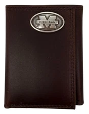 Michigan Wolverines Genuine Leather Trifold Wallet w/Concho-Enmon-New in Tin