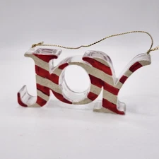 JOY Christmas Ornament Acrylic Glitter Stripe Holiday Decor 3.5in Tree Hanging