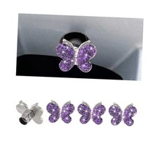 4PCS Bling Car Tire Valve Stem Caps, Butterfly Rhinestone Vehicle Wheel Purple