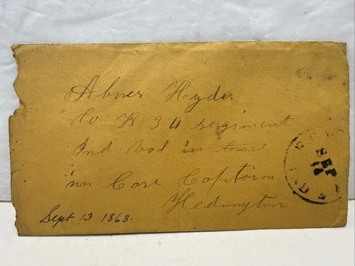 Antique 1863 Civil War Cover Envelope 34Th Regiment Indiana Cairo Illinois Capt.