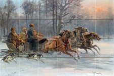Art Landscape Forest Winter Horses Mural Ceramic Backsplash Bath Tile 2050