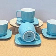 Sweese 251.402 Porcelain Espresso Cups & Square Saucers Set of 4, Turquoise 8oz
