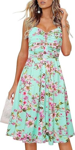 Drimmaks Damen Midi-Sommerkleid mit Knopfleiste und Herzausschnitt Größe XL