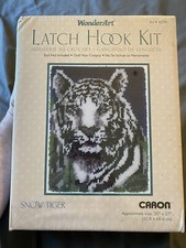 VIntage Caron WONDER-ART Latch Hook Yarn Kit SNOW TIGER 20" x 27" Craft 4296