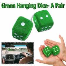 Zone Tech Pair Retro Vintage Car Green Hanging Mirror 3" Fuzzy Dice