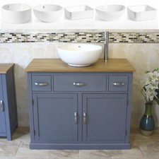 Bathroom Vanity Unit | Grey Cabinet Wash Stand with Ceramic Basin
