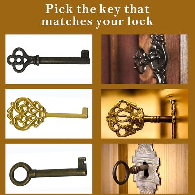 10 Pcs Skeleton Key Set - Hollow Barrel Vintage Keys For Antique Furniture, Dressers, Cabinets & Halloween Decor - View #13