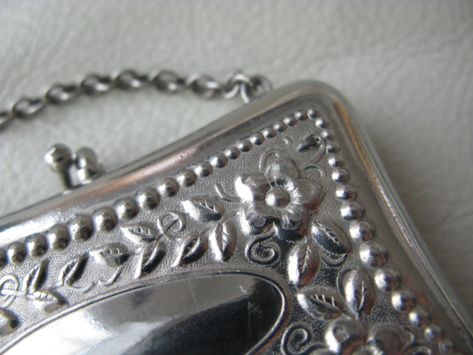 Antique Art Deco Silver Coin Holder Purse Powder Lipstick Compact 1921