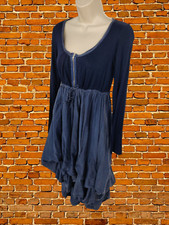 PHASE EIGHT MEDIUM NAVY DRESS LONG SLEEVE CINCHED PEASANT HI-LOW HEM WOMENS