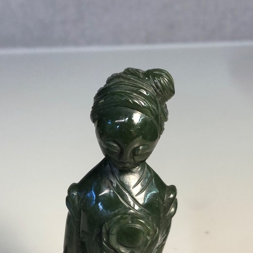 antique deep green Jade Guan Yin 5" statue (23) - Picture 4 of 11
