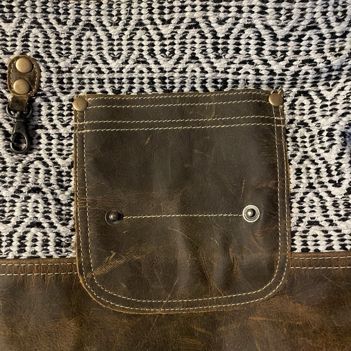 Myra Bag Handmade Stella Backpack Upcycled Canvas & Cowhide Leather S-8057 Army Motif Backpack - The Handbag Store main image 2
