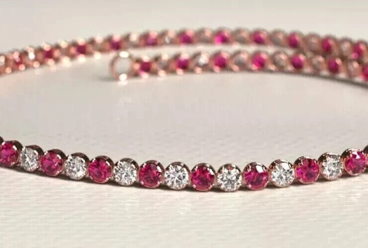 Brazalete tenis para mujer 5 quilates corte redondo simulado rubí rosa chapado en oro rosa de 14 k Foto 2 de 4