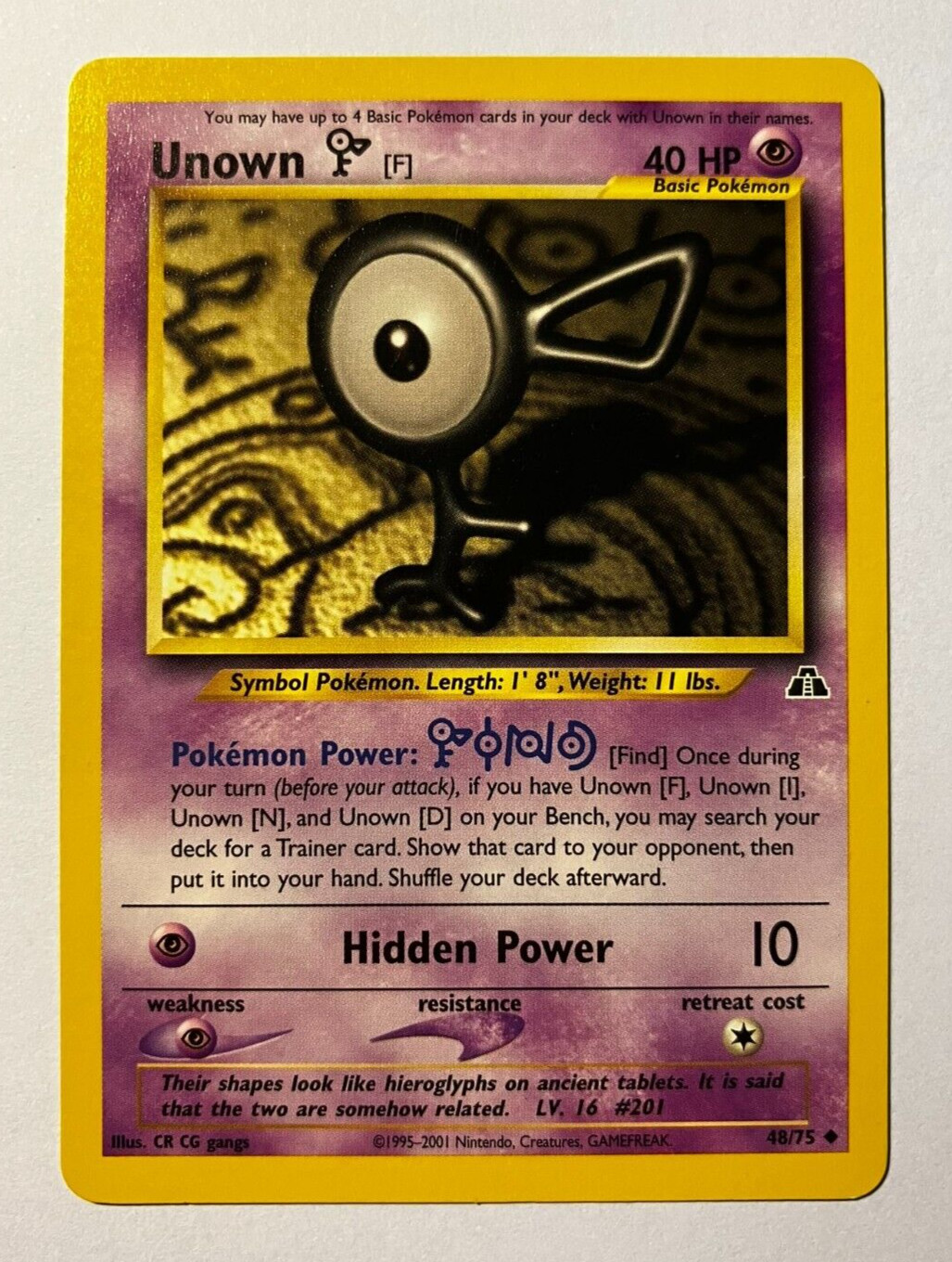 Unown [F] 48/75 Neo Discovery Pokemon Card NM Vintage