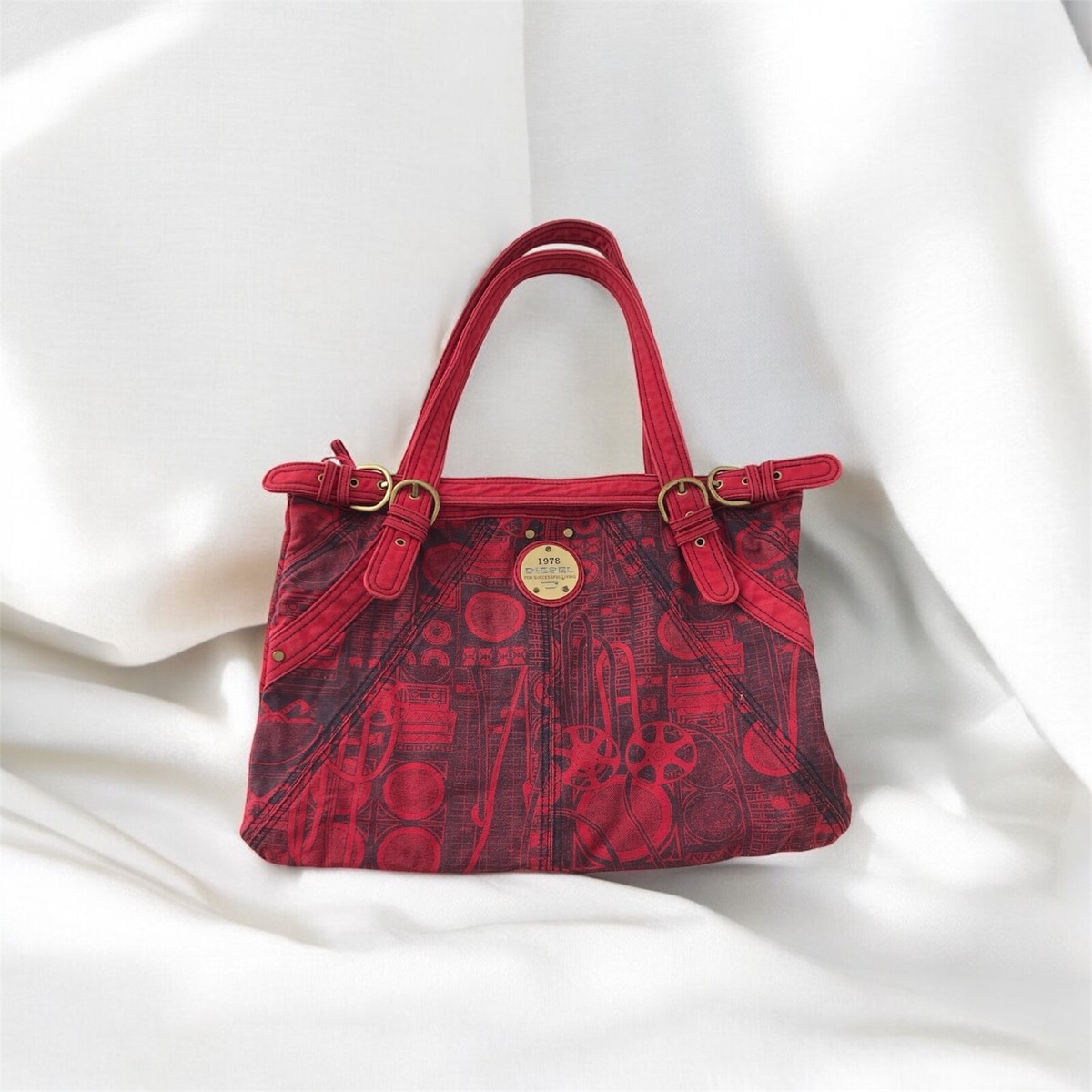 DIESEL Vintage Red Denim Shoulder Bag Tote Hobo City Y2K