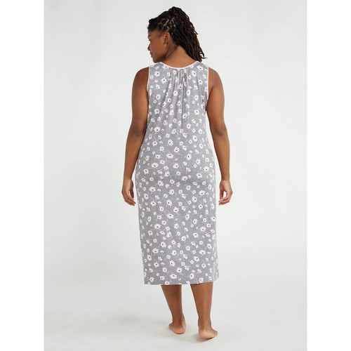 MIDI SLEEVELESS JOYSPUN NIGHTGOWN OR LOUNGE DRESS GRAY FLORAL POCKETS 2X - Picture 3 of 7