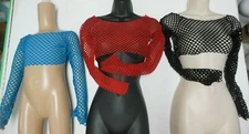  LongSleeve Open Mesh Spandex Crop Top Dance Theatrical Costume Top 4 colors 