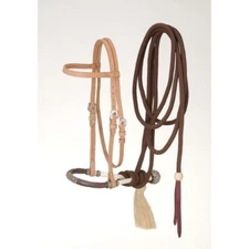 Western Natural Leather Headstall with Bosal Mecate Reins