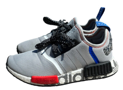 adidas NMD R1 Logo Print Grey Black Red Women's Youth Casual