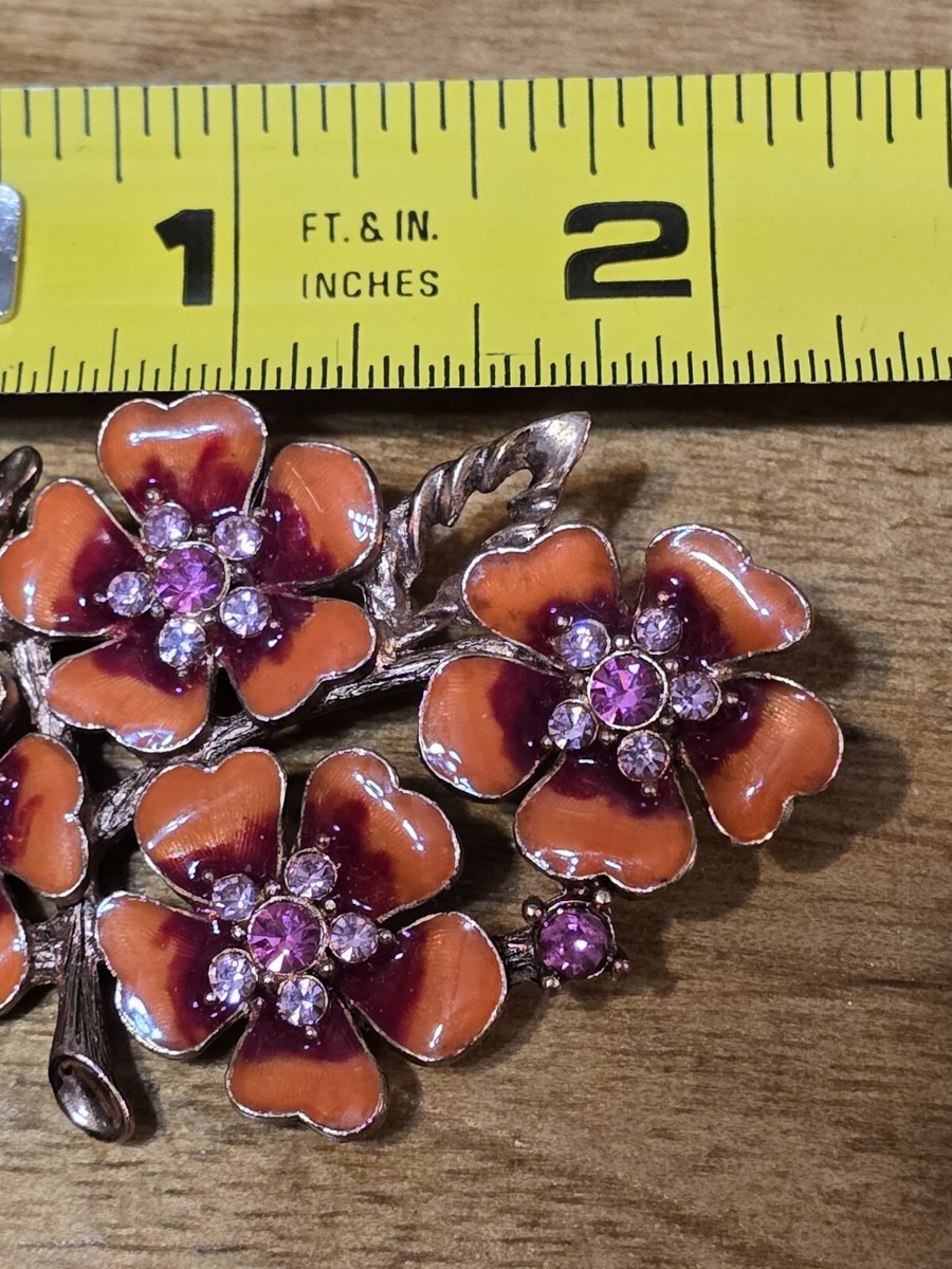 アクセサリー Phlox Japan Vintage Phlox Orange & Fuschia Phlox Brooch W/ Pink Rhinestones | eBay