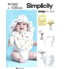 New Simplicity easy-to-sew Pattern R11525 Baby Hats & Bibs,Uncut 2022