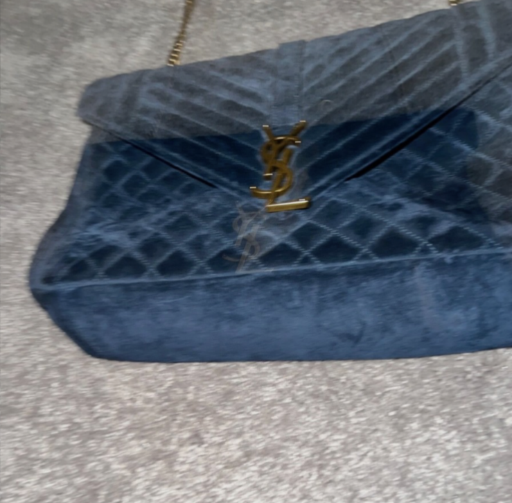 RARE YSL Saint Laurent Blue Suede Chevron Small Loulou Bag