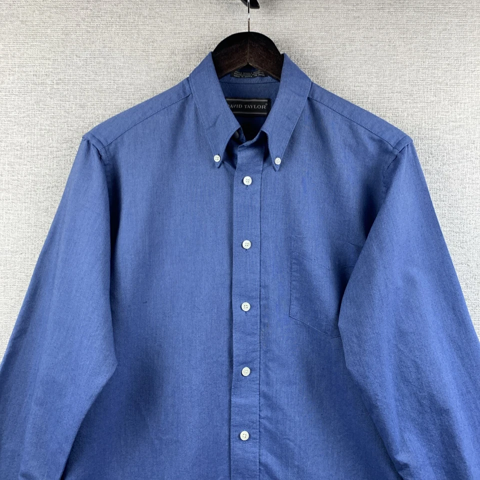 Camisa de vestir con botones DAVID TAYLOR para hombre 15,5 x 34/35 azul corp oficina iglesia Foto 2 de 4