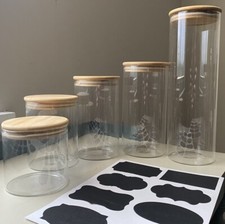 Airtight Glass Food Storage Containers Set with Bamboo Wooden Lids - Set of 5