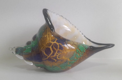 Murano Stil Badash mehrfarbig Kunstglas Muschel Muschel Skulptur Vase 8,5'' lang