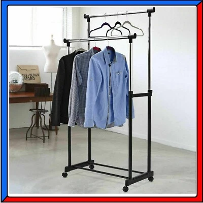 STAND APPENDIABITI DOPPIO CON RUOTE DA TERRA ATTACCAPANNI VESTITI NEGOZIO CASA