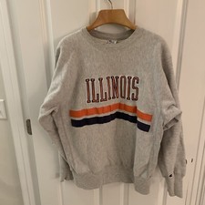 Vintage Champion Reverse Weave Sweatshirt Illinois Fighting Illini Men XL Gray