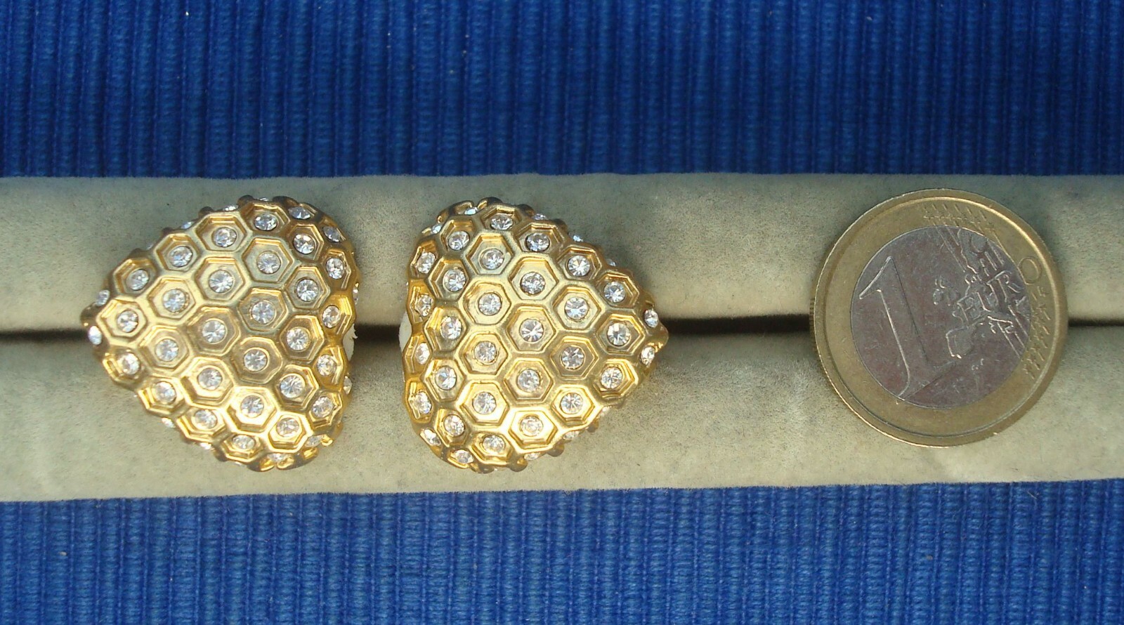 Boucles d'oreilles cœur strass dorés en métal pour femme