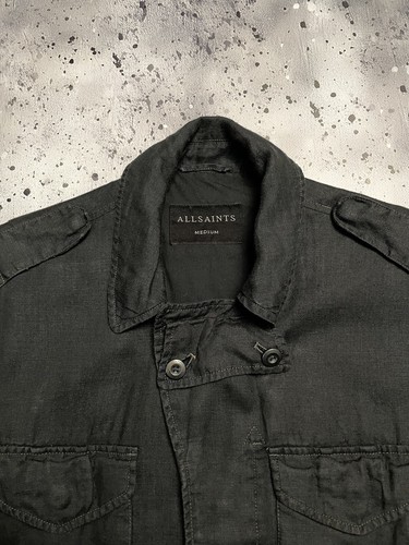 ALL SAINTS VANSANT FIELD MILITARY LINEN JACKET GREEN GREY RRP $325 SIZE M - Picture 5 of 8
