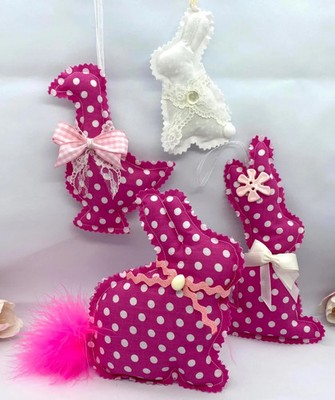 Ostern Hängedeko 4er Set Handarbeit Stoff Hase & Gans